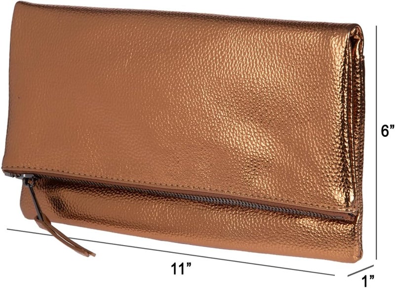 JNB Women's Faux Leather Zipper Foldover Clutch Purse with Tassel - Image 3